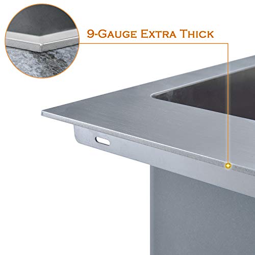 MOWA HTS2522 Kitchen Sink 25 x 22 Inch Drop In Style, 16 Gauge Stainless Steel Top Mount Single Bowl Bar Prep/Laundry Sink, Deep & Tight-Radius Basin w/Bottom Grid, Basket Strainer & Bonus Soap Pump - Thumbnail 7