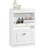 SoBuy Small Shoe Cabinet, Slim Shoe Rack 2 Flip-Drawers, Thin Shoe Storage Cupboard Organizer Unit for Entryway and Hallway, White FSR78-W