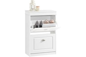 SoBuy 2-Tier Flip Drawer Shoe Cabinet – Slim Narrow Shoe Storage Cabinet for Entryway, Hallway, Small Space – Modern Shoe Rac