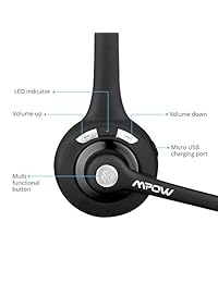 Mpow Pro Trucker Auriculares Bluetooth teléfono celular auriculares con micrófono auriculares inalámbricos, oficina, sobre la cabeza auriculares, en oreja Auriculares Bluetooth de coche para teléfono celular, Skype, conductor de camión, centro de llamadas