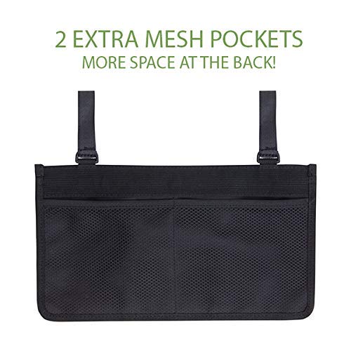 Larger Wheelchair Side Bag - Arm Rest Pouch - Wheel Chair Accessories Organizers - Fits Walkers, Rollators, Scooters (Larger Sized Black)