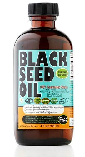 Egyptian Premium Black Seed Oil Liquid - 2.20%+ Thymoquinone Cold Pressed Source of Omega 3 6 9 Black Cumin Seed Oil from 100% Genuine Nigella Sativa - 4 oz Glass Bottle by Sweet Sunnah