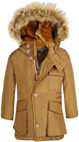 Boy's Winter Coats Hooded Technical Heavyweight Jackets Khaki Size 7/8
