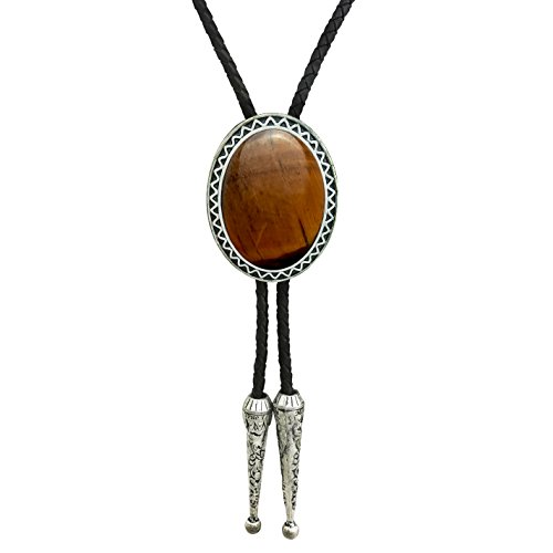 SELOVO Genuine Leather Native American Bolo Tie Western Simulated Tiger Eye Stone