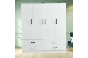 Sophshelter Armoire Wardrobe Closet, Wardrobe Closet with 4 Drawers, Storage Cabinet Wood with 4 Doors for Bedroom White 47.24''Wx 18.9''Dx 70.87''H