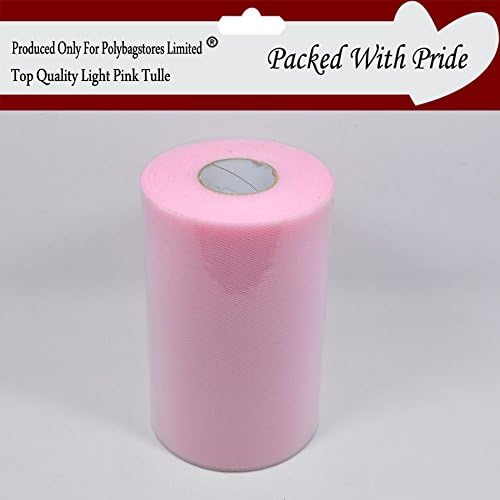 100 Yards of 6” Wide - LIGHT PINK - Tulle Tutu Wedding Fabric Netting - 35 Colours - This Tulle is Factory Packed on a roll and Is produced and packaged especially for Polybagstores Limited®