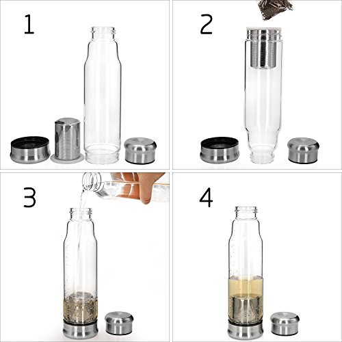 TOPOKO 18.5 Oz Glass Tea Infuser Travel Mug with Strainer and Nylon Sleeve. Borosilicate Glass Bottle for Loose Leaf Tea, Cold Brew Coffee, Fruit. Tea Cup with Stainless Steel Mesh Filter. (Blue) - Thumbnail 3