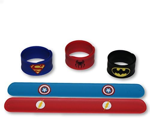 Veles Goods Superhero Slap Bracelets for Kids - Economical Party Favors, Birthday Gifts or Party Prize Bag, Pack of 5 โ Made Of Safe Silicone, Comfortable Fit, For Themed Parties & More