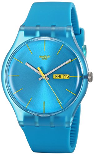 Swatch men s suol700 watch with turquoise band
