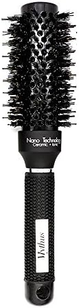 Mythus Nano Technology Boar Bristle Hair Ceramic Round Brush Comb For Hairdressing Black Anti Static (32#)