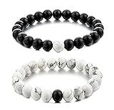 Andyle Charm Distance Relationship Bracelets for Couple Matte Agate Howlite Stone Lovers Gift (Jewelry)
