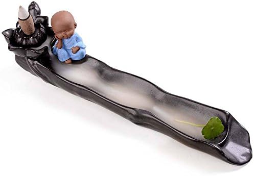 SYNPIE Incense Cone Burner-Ceramic &amp; Colored Sand Little Monk Backflow Incense Burner Incense Cone Holder &amp; 10 Incense Cones 1 Leaf for Home Fragrance Home Decor Mediation Tea Ceramony