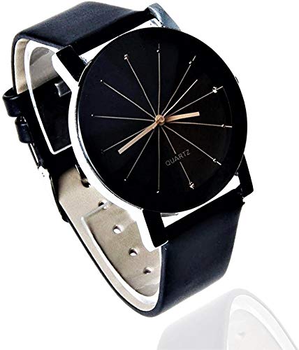 Prizam Diamond Cutt Glass Leather Strap Analogue Black Dial Men's and Women's Watch