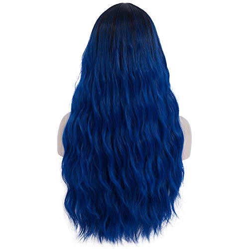 TopWigy Blue Wigs for Women Dark Blue Long Curly Wavy Wig Navy Blue Wig