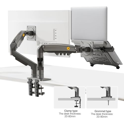 NB North Bayou - Soporte de Escritorio Brazo articulado para monitores 17-27'' y portátiles 10-17'', VESA Compatible, inclinable, Giratorio y retráctil, Acabado Aluminio