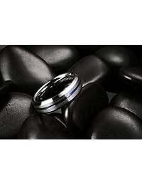 Anillo de boda King Will Dúo, de 6 mm, en carburo de tungsteno de color azul, con acabado de alto brillo, de ajuste cómodo.