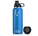 Swig Savvy Sports Water Bottle, Vacuum Insulated Stainless steel, Double Wall, Wide Mouth 2 Leakproof Lid, Travel Thermos - 40oz (Blue)