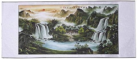 Large Size Feng Shui Painting Treasure Basin,Hand Mounted Wall Scroll Waterfalls Painting Wall Sculptures Ready to Hang, Office Living Room Decoration Landscape Painting (Treasure Basin,95x40 in)