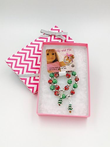 Dolly &amp; Me Matching Charm Bracelet Gift Box Set for Girl and 18 Inch Doll (Christmas Tree)