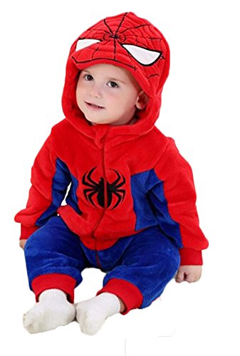 Aokaixin Baby Boys Girls Rompers Toddler All in One Hooded Soft Baby Suit (70(0-6M), Spider-Man)