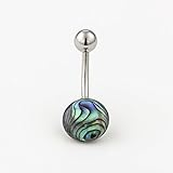 Belly Button Ring, Surgical Steel & Abalone Shell Tribal Indian Navel Piercing,12g, Handmade Body Jewelry