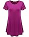 JollieLovin Women Plus Size Short Sleeve Summer Long Tunic Tops Loose Fit T-Shirt to Wear with Leggings(1X,Fushia)