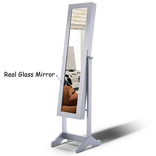 Mirrored Jewelry Cabinet Armoire Organizer Storage Box w/ Stand - Thumbnail 3