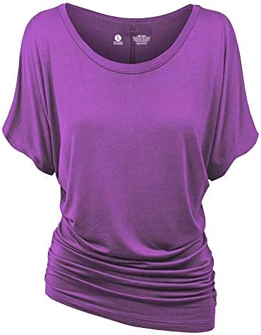 CLOYA Womens Short Sleeve Boat Neck Side Shirring Dolman Drape Top