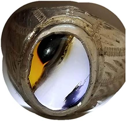 KONOZ Vintage Handmade 925 Sterling Silver Ring Genuine Picture Yemen Agate akik Stone