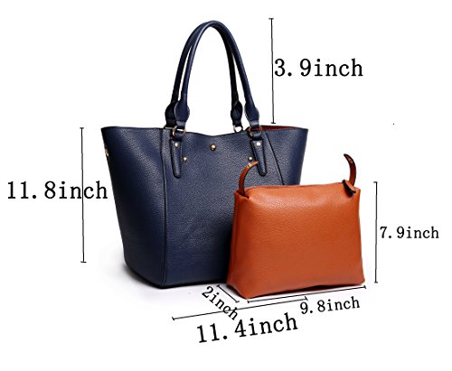 Obosoyo Women's Waterproof Handbags Ladies Synthetic Leather Tote Shoulder Bags Fashion Travelling Mommy Soft Hot Purse Navy Blue - Thumbnail 2