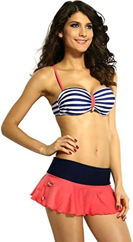 DarlingLove Women's Retro Style Stripe Padded Beachwear Bikini Skirt XL