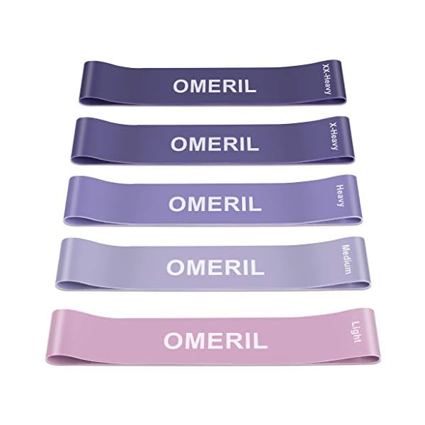 OMERIL Resistance Bands [Set of 5], Skin-Friendly Resistance Exercise Loop Bands with 5 Resistance Levels for Legs and Glutes, Arms, Fitness Bands for Home, Gym, Yoga, Training-Carry bag included