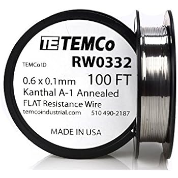 TEMCo Flat Ribbon Kanthal A1 Wire 0.6mm x 0.1mm 100 Ft Resistance A-1