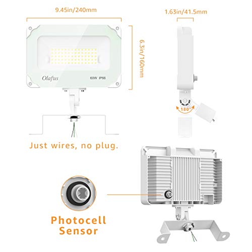Olafus 60W 2 Pack Dusk to Dawn LED Security Lights with Photocell, 6000LM Outdoor Security Flood Light with Knuckle Mount (300W Equiv.), IP66 Waterproof 5000K Daylight Yard Light for Area Lighting