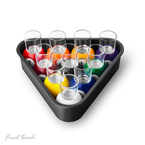 Final Touch Set of 10 Pool Shot Glasses with Rack Tray