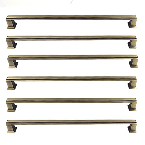 Art Deco Style Handles (Sets of 6), Boss Bar Bow Handles 128mm, 192mm, 288mm. Mat Antique Brass Finish. for Kitchen Cabinet & General Furniture by FFF. (288mm Between fixings)