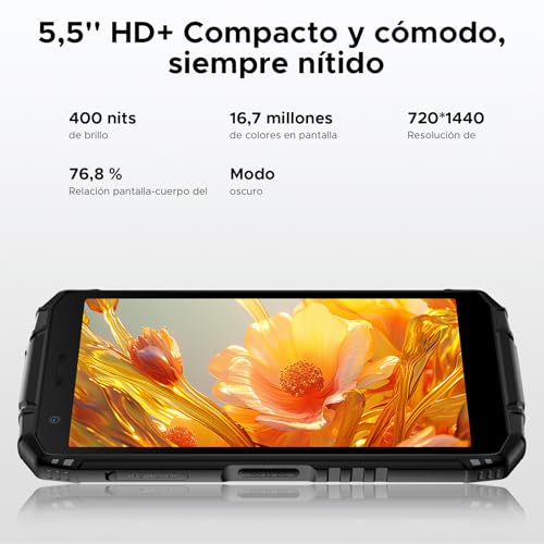 DOOGEERugged FIRE3ULTRA Movil Irrompible Android 15, 5.5" HD+ 8350mAh Batería Móvil Rugerizado, 24GB+256GB/2TB Octa-Core T7200, 16MP+8MP, IP68/Face ID/Huella/OTG/NFC/Dual SIM 4G Móvil Resistente