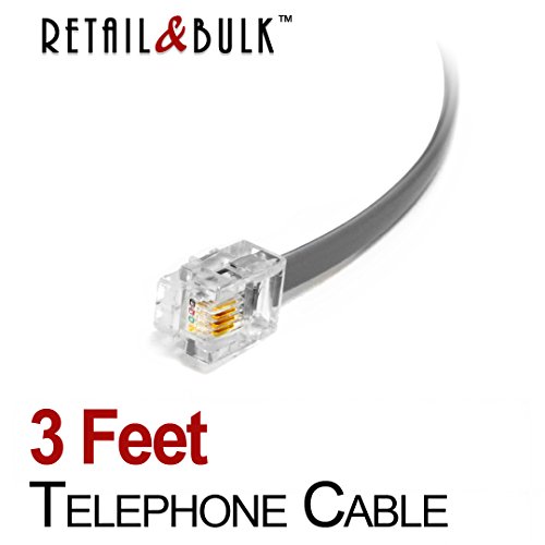 image for 3 Feet Premium Quality Telephone Cable, RJ11 Male to Male 6P4C Phone L