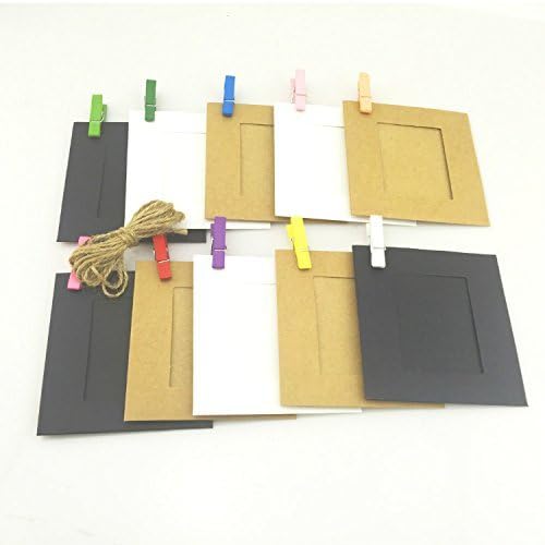 Hellohelio Wall Deco DIY Creative Mini Paper Photo Frame with Mini Colored Clothespins and Twine -Fit Instax Mini Film-Muti(Classic Kraft)