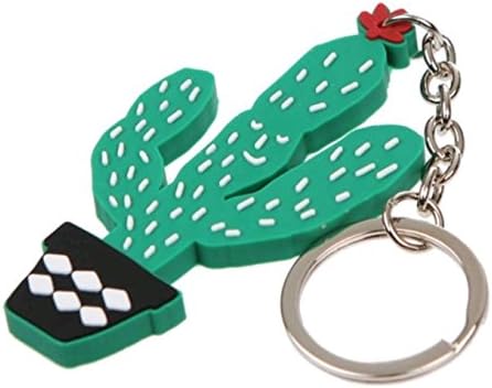 The Fabrica Character Flexible Keychain and 4 Detachable Key Rings, with a Message Card for Gift (Cactus Son)