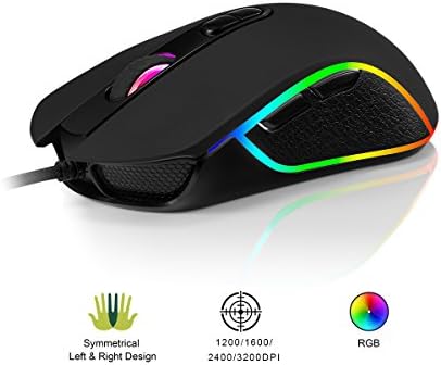 Accro Xtrem RGB Gaming Mouse Wired Computer Mouse Optical Mouse with 4 Adjustable Levels Comfortable for All Hand Sizes - Ambidextrous & Ergonomic Grip for Laptop Gamer