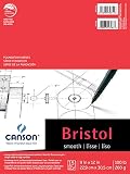 Canson Foundation Series Bristol Paper Pad, Heavyweight High Contrast Paper for Pen, Smooth Finish, 100 Pound, 9 x 12 Inch, Bright White, 15 Sheets