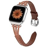 TOYOUTHS Leather Strap Compatible with Fitbit Versa/Versa 2/Versa Lite Bands for Women Men Slim Genuine Leather Replacement Versa Special Edition Wristbands Accessories Handmade Bracelet Brown