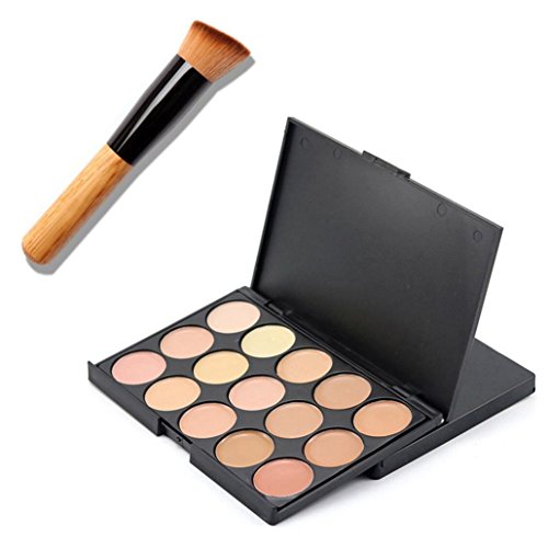 Correcting Concealer Cream BB Cream 15 Colors Palette + Makeup Brush Face Foundation Trimming Cover Dark Circles Freckles Acne Camouflage (A)