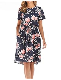 male vestido de manga corta con bolsillos casuales y cintura elástica para mujer