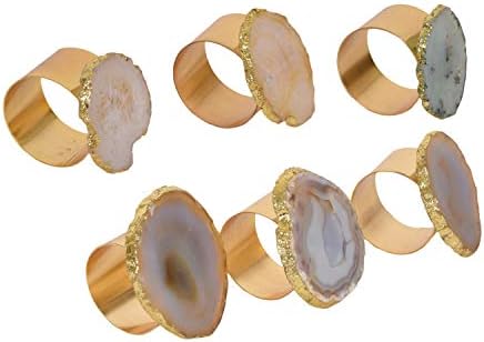 APC Creations Semi Precious Stone Agate and Brass Napkin Ring, Length 5.5 cm, Pack of 6, Services for 6