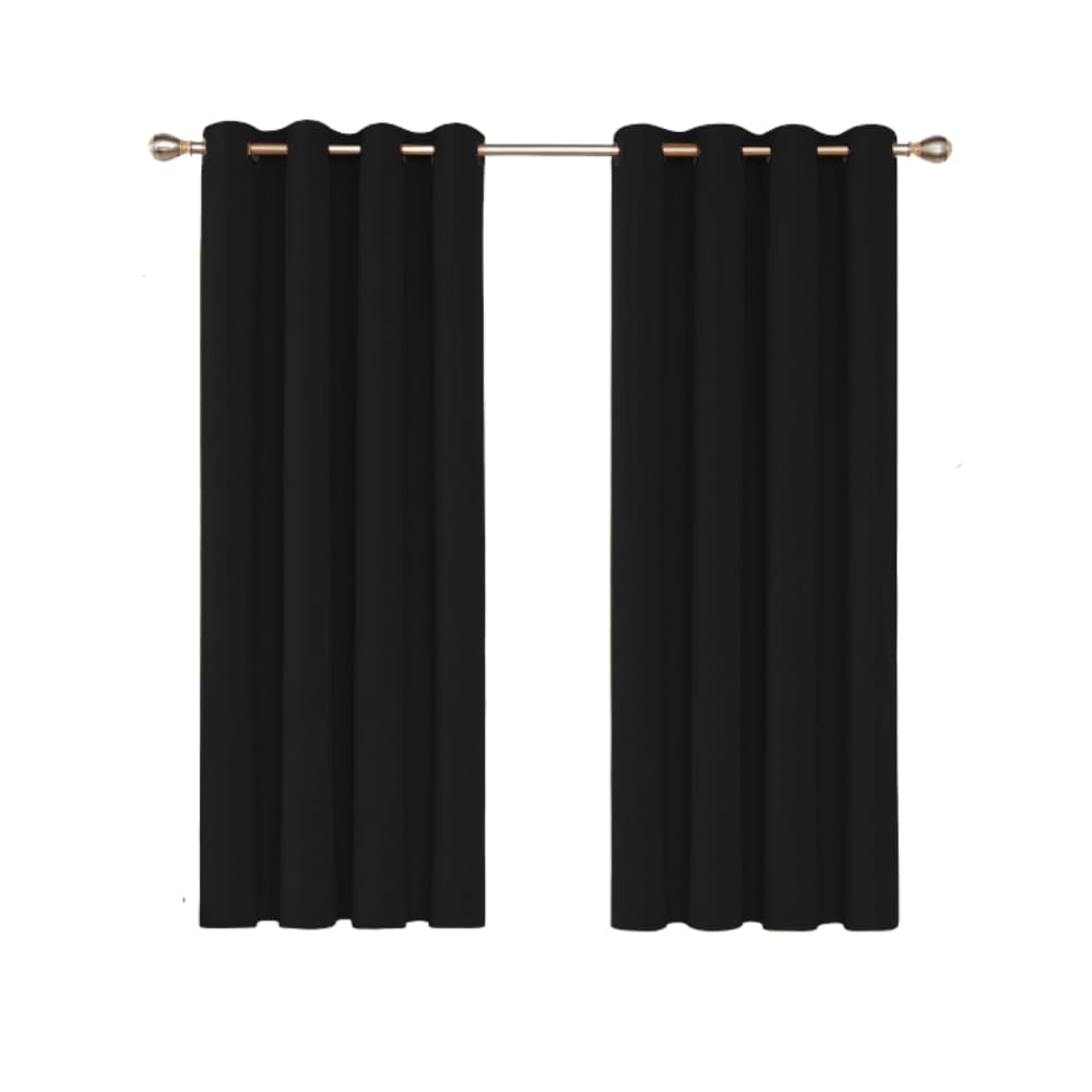 Ev Dekor® EVCRTN01 Thermal Blackout Curtains for Bedroom, Offices, Hotels Windows 90"(228cm) Wide X 54"(137cm) Long, Black - 2 Panels with Tie Backs — image 1