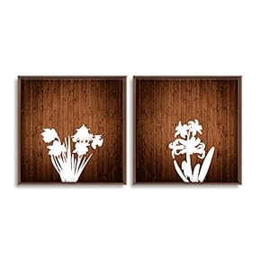2 Piece Framed Canvas Wall Art for Living Room, Bedroom Wood Flower Theme Canvas Prints for Home Decoration Ready to Hang - 16"x16"x2 Panels