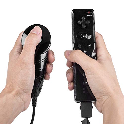 Poulep 2 Packs Nunchuck Nunchuk Controllers Jostick for Nintendo Wii Wii U Console - Black and Black