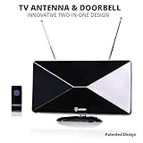 TV Antenna with Built-in Ring Doorbell, ANTOP Digital HDTV Antenna Indoor 50 Miles Long Range with Built-In Wireless Doorbell Chime Alert System 2 In 1 Design